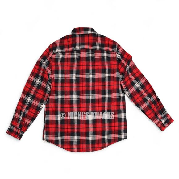 Free Planet Red White Blue Plaid Flannel Button Down Shirt Men's Size S - Picture 4 of 10